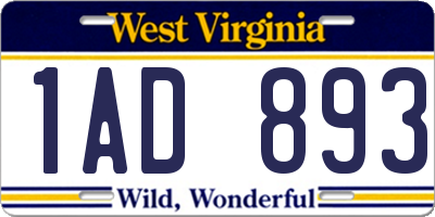 WV license plate 1AD893