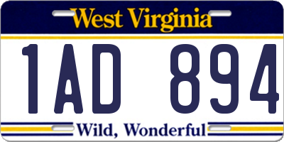 WV license plate 1AD894