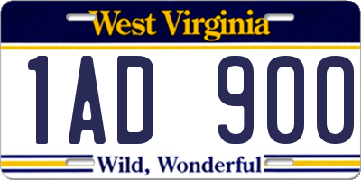 WV license plate 1AD900