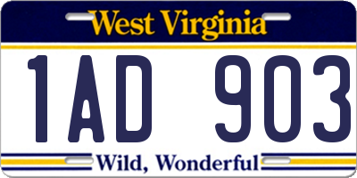 WV license plate 1AD903