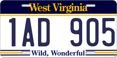 WV license plate 1AD905