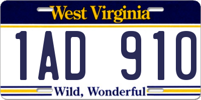 WV license plate 1AD910