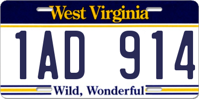 WV license plate 1AD914