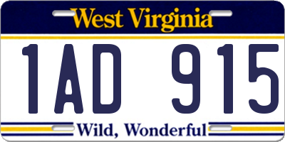 WV license plate 1AD915