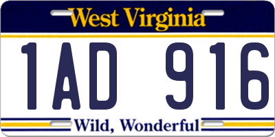 WV license plate 1AD916