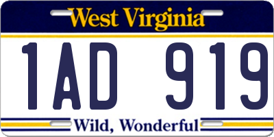 WV license plate 1AD919