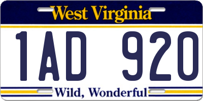 WV license plate 1AD920