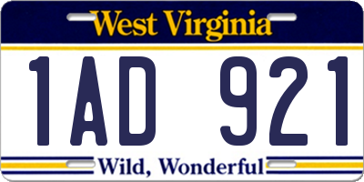 WV license plate 1AD921