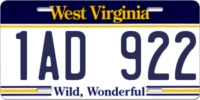 WV license plate 1AD922