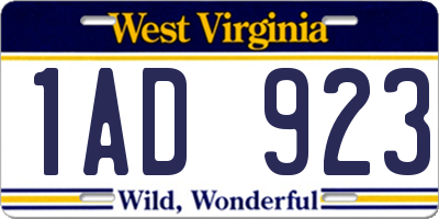WV license plate 1AD923