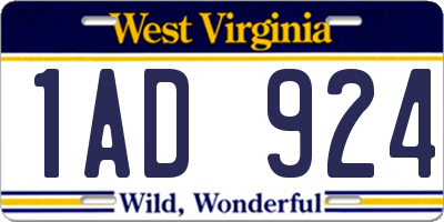 WV license plate 1AD924