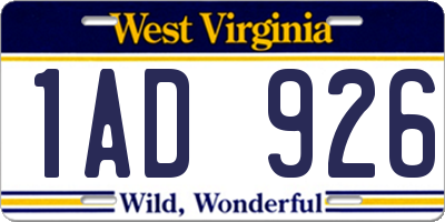 WV license plate 1AD926