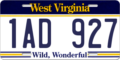 WV license plate 1AD927