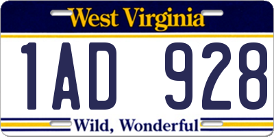 WV license plate 1AD928