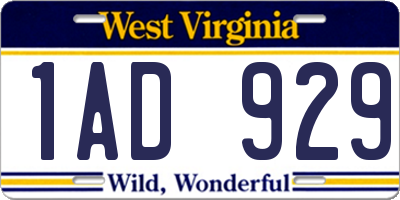 WV license plate 1AD929