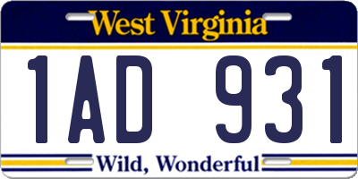 WV license plate 1AD931