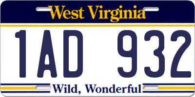 WV license plate 1AD932