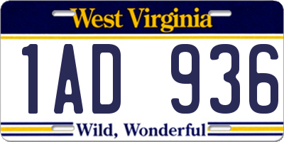 WV license plate 1AD936