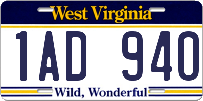 WV license plate 1AD940