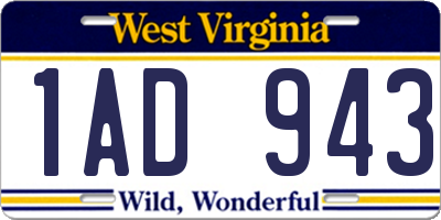 WV license plate 1AD943