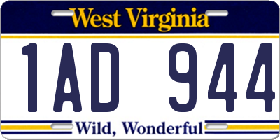 WV license plate 1AD944