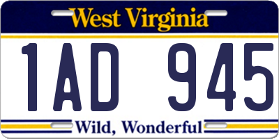 WV license plate 1AD945