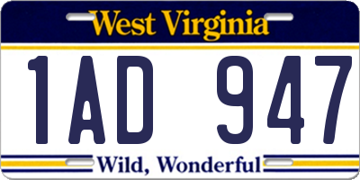 WV license plate 1AD947