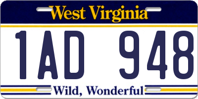 WV license plate 1AD948