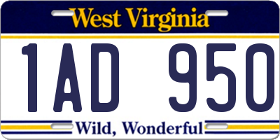 WV license plate 1AD950