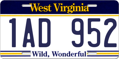 WV license plate 1AD952