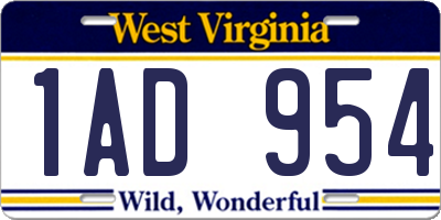 WV license plate 1AD954