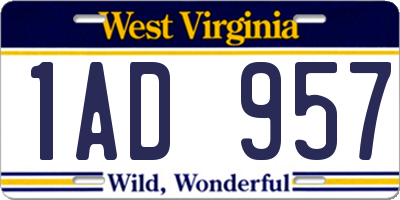 WV license plate 1AD957