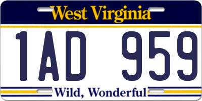 WV license plate 1AD959