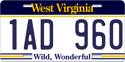 WV license plate 1AD960