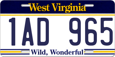 WV license plate 1AD965