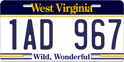 WV license plate 1AD967