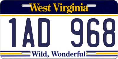 WV license plate 1AD968