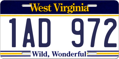 WV license plate 1AD972