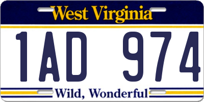 WV license plate 1AD974