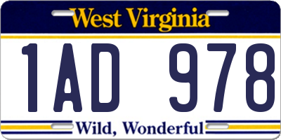 WV license plate 1AD978