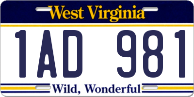 WV license plate 1AD981