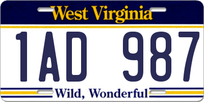 WV license plate 1AD987