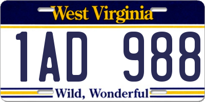 WV license plate 1AD988