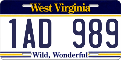 WV license plate 1AD989