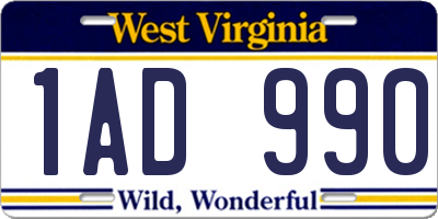 WV license plate 1AD990