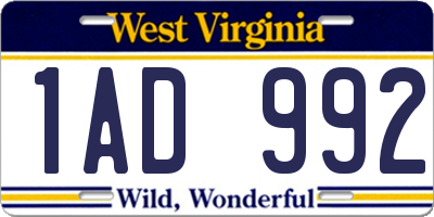 WV license plate 1AD992