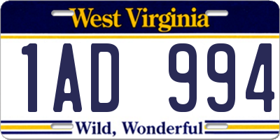 WV license plate 1AD994