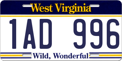 WV license plate 1AD996
