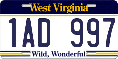 WV license plate 1AD997