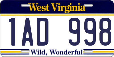 WV license plate 1AD998